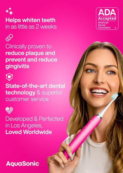 Aquasonic Vibe Series Ultra-Whitening Toothbrush – ADA Accepted Electric Toothbrush - 8 Brush Heads & Travel Case – 40,000 VPM Motor & Wireless Charging - 4 Modes w Smart Timer – Satin Rose Gold
