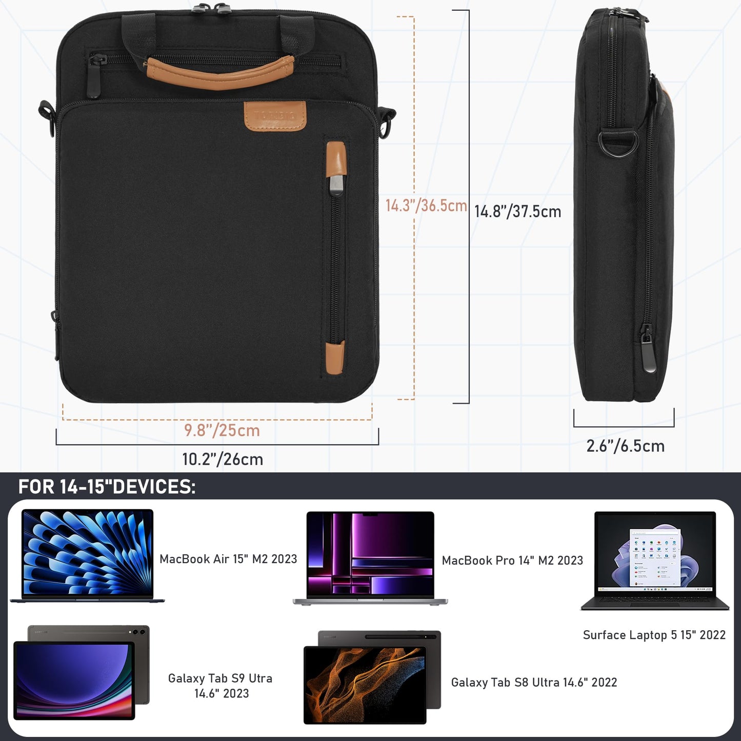 15 inch Laptop Sleeve Bag,Padded Protective Travel Carrying Case for New 15"/15.3" MacBook Air M5 M4 M3 M2 2026-2023,Dell XPS 15 Plus,15 Inch Surface Laptop 7/6/5/4/3,Galaxy Tab S9 Utra 14.6"