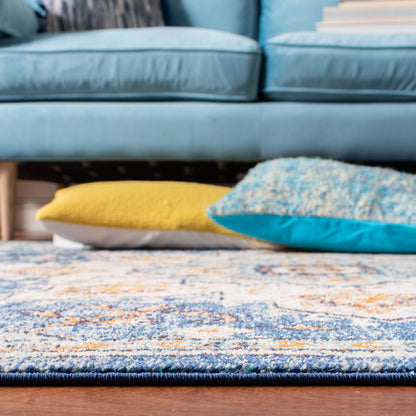 SAFAVIEH Area Rug 9x12 - Madison Collection - Large - Blue & Light Blue, Boho Chic Distressed Medallion Design, Non-Shedding & Easy to Clean, Ideal for Living Room, Bedroom, Dining Space (MAD473M)