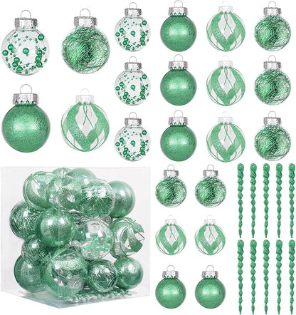 XmasExp 32ct Christmas Ball Ornaments Set -Mint Green Clear Plastic Shatterproof Xmas Tree Ball Decorations Hanging Baubles for Holiday Decor