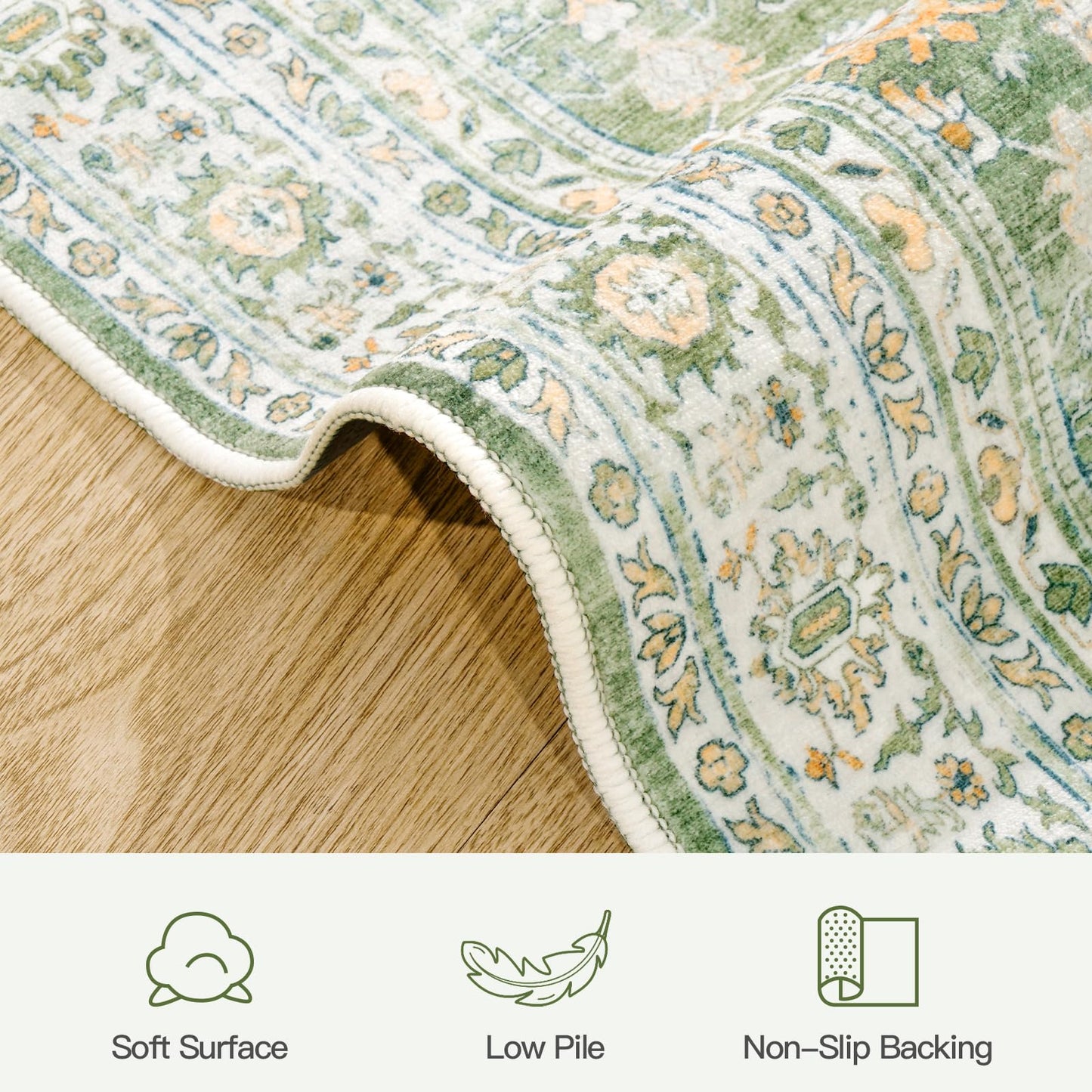 Lofus 5x7 Area Rug for Living Room, Light Green Washable Area Rugs with Non-Slip Backing,Soft Boho Carpets for Bedroom Dining Room Home Office Indoor Nursery