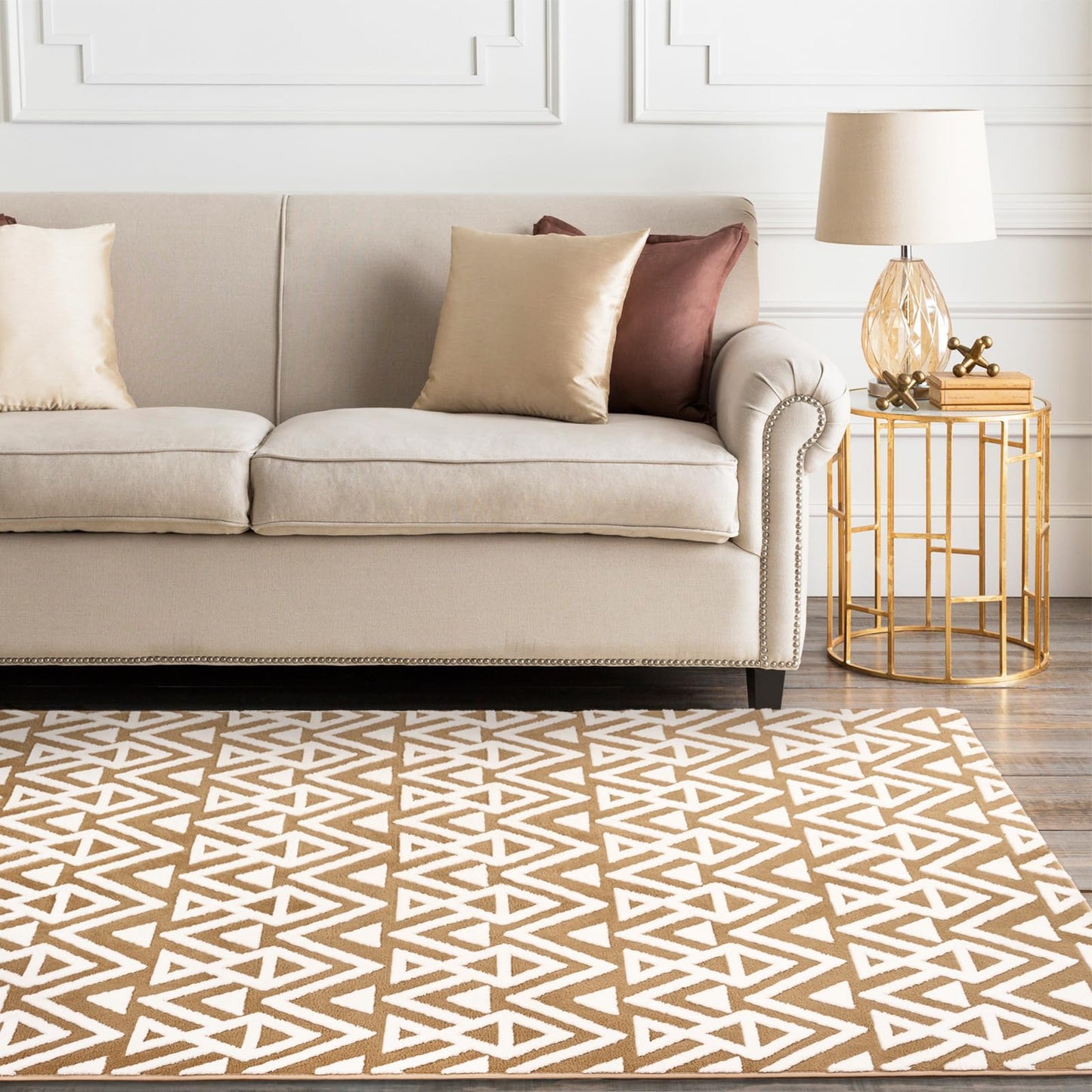 Ompaa Ultra Soft Shaggy Rugs Memory Foam Bedroom Carpet, Beige 7 x 10 Feet Large, Plush Geometric Textured Area Rugs for Living Room Couch Dorm Bedside Kids Girls Teens Room Nursery Decor Floor Mat