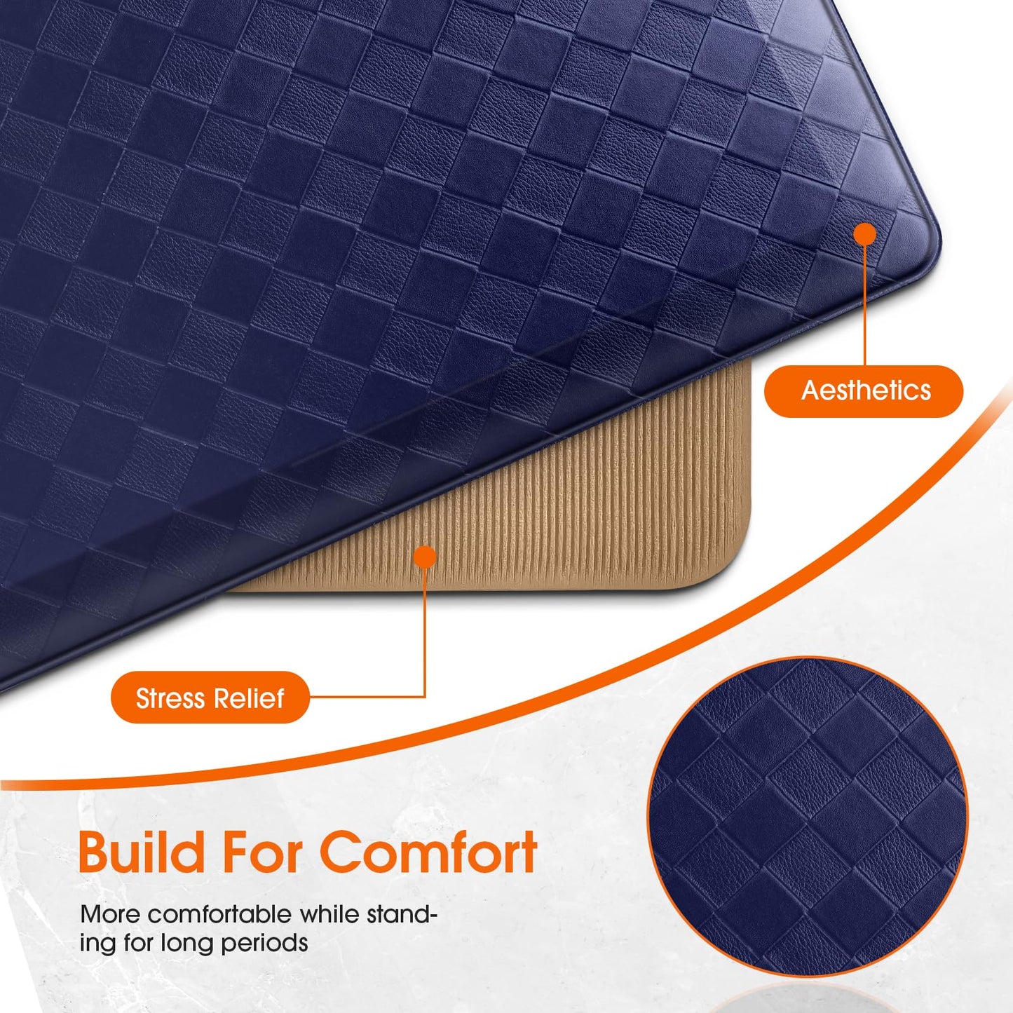 TranquilRelax 4/5 Inch Thick Anti-Fatigue Kitchen Mats 2Pcs, Cushioned Non-Slip Waterproof Sink & Stove Floor Mats, Comfortable Standing Rug Set for Kitchen, Laundry & Entryway, Blue