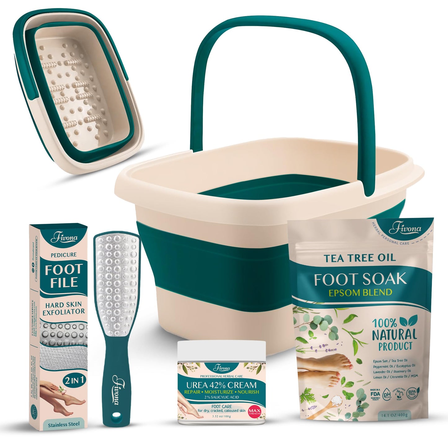 Fivona Collapsible Foot Bath Basin - Pedicure Foot Soaking Tub for Tired Feet, Cracked Heels, Soothe Soreness, Soften Calluses
