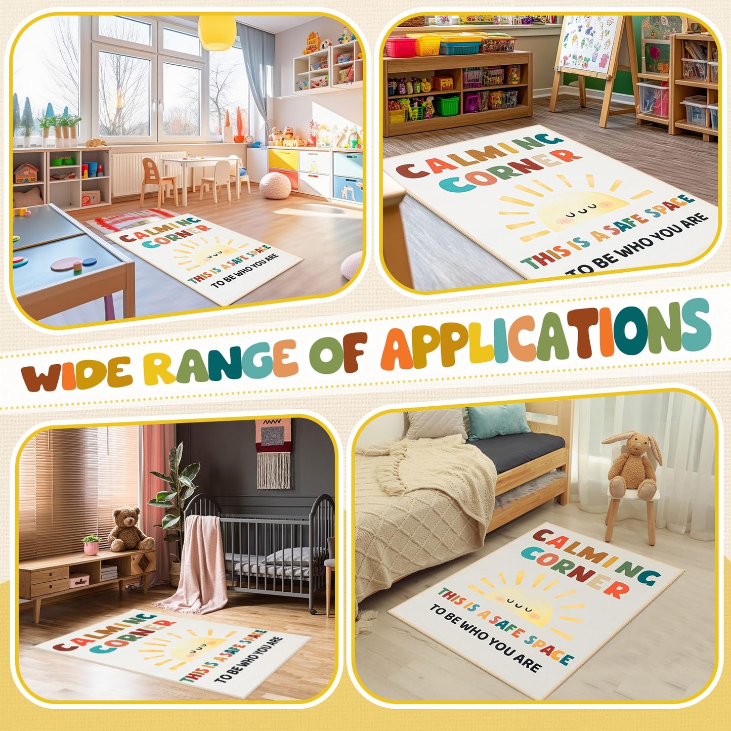 Maasechs 3 x 4 ft Calming Corner Classroom Rug, Sunshine Boho Area Carpet Corner Items Rug Educational Soft Floor Mat for Nursery Homeschool Playroom Elementary Back to School(Morandi)