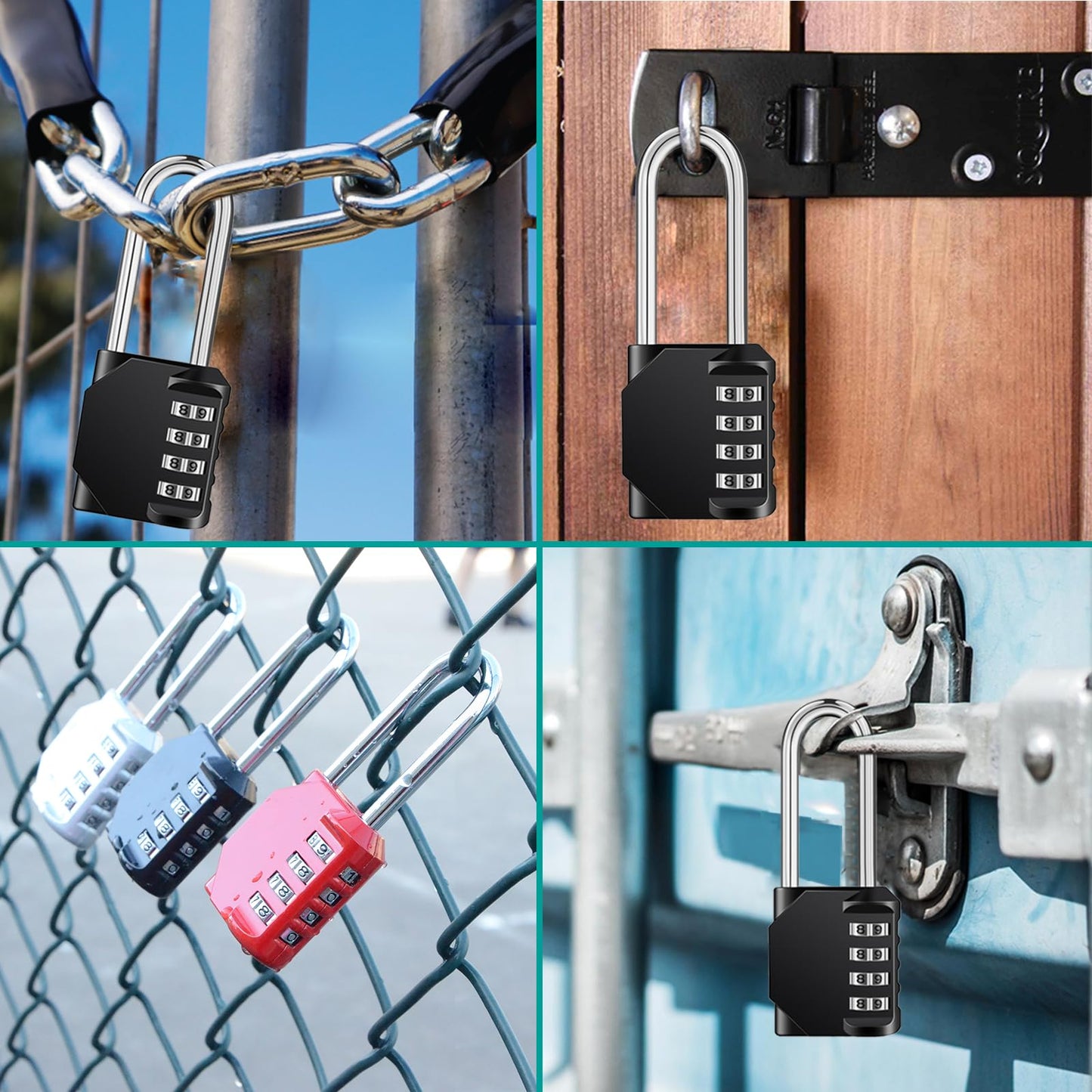 ZHEGE Long Shackle Padlock, 4 Digit Combination Lock, Resettable Weatherproof Combo Lock for School, Gym, Employee Locker, Outdoor, Fence (Black, 2 Pack)