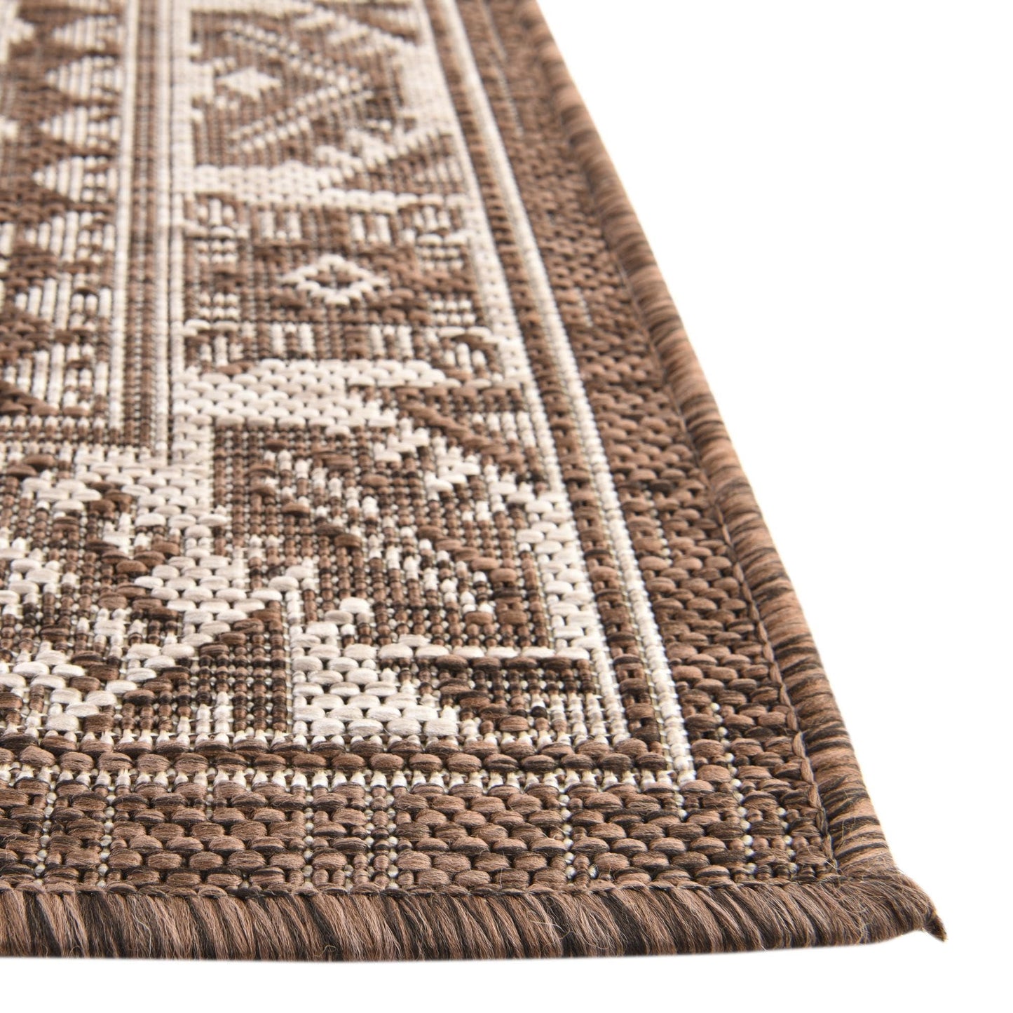 Rugs.com - Outdoor Aztec Rug – 5 Ft Square Brown Indoor/Outdoor Rug – Durable, Easy-Clean, Perfect for Patios and Porches
