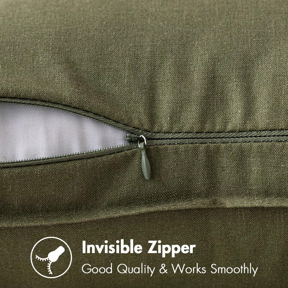 MIULEE 24x24 Inch Pack of 2 Decorative Linen Pillow Covers Boho Farmhouse Modern Soft Accent Euro Shams Throw Pillows for Bed Neutral Cushion Covers Sofa Couch Living Room Home Decor, Olive Green