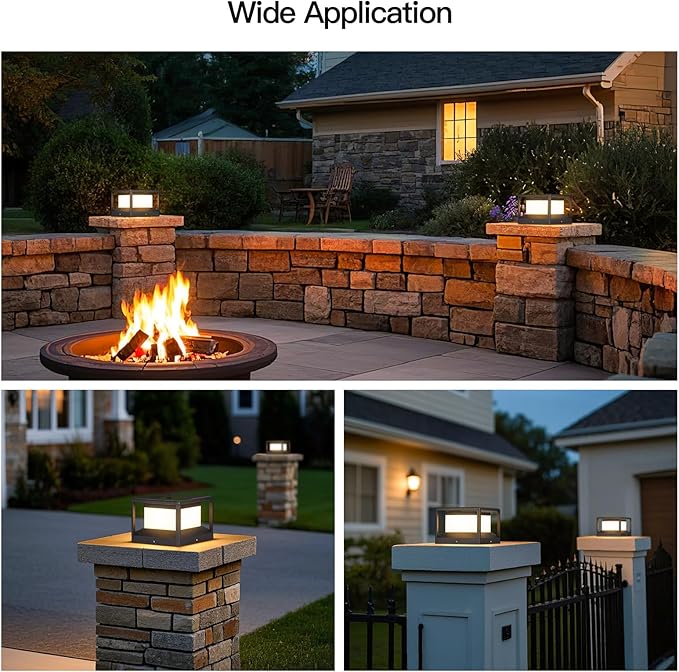 Solar Post Light Outdoor, 9.1" Modern Pillar Lamp Waterproof, Aluminum Column LED Lantern Fence Deck Cap Lights Dusk to Dawn, 3000K Landscape Lighting for Patio Driveway Pathway Garden Entrance