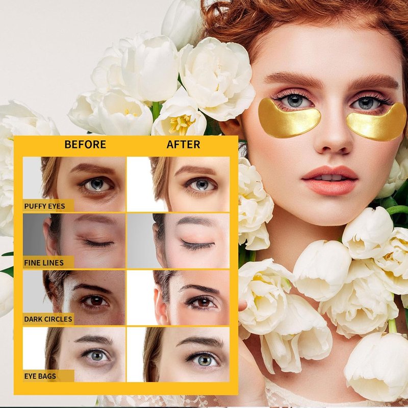 Under Eye Patches - 24K Gold Eye Masks for Dark Circles & Puffiness | 30 Pairs with Collagen & Rose Essence