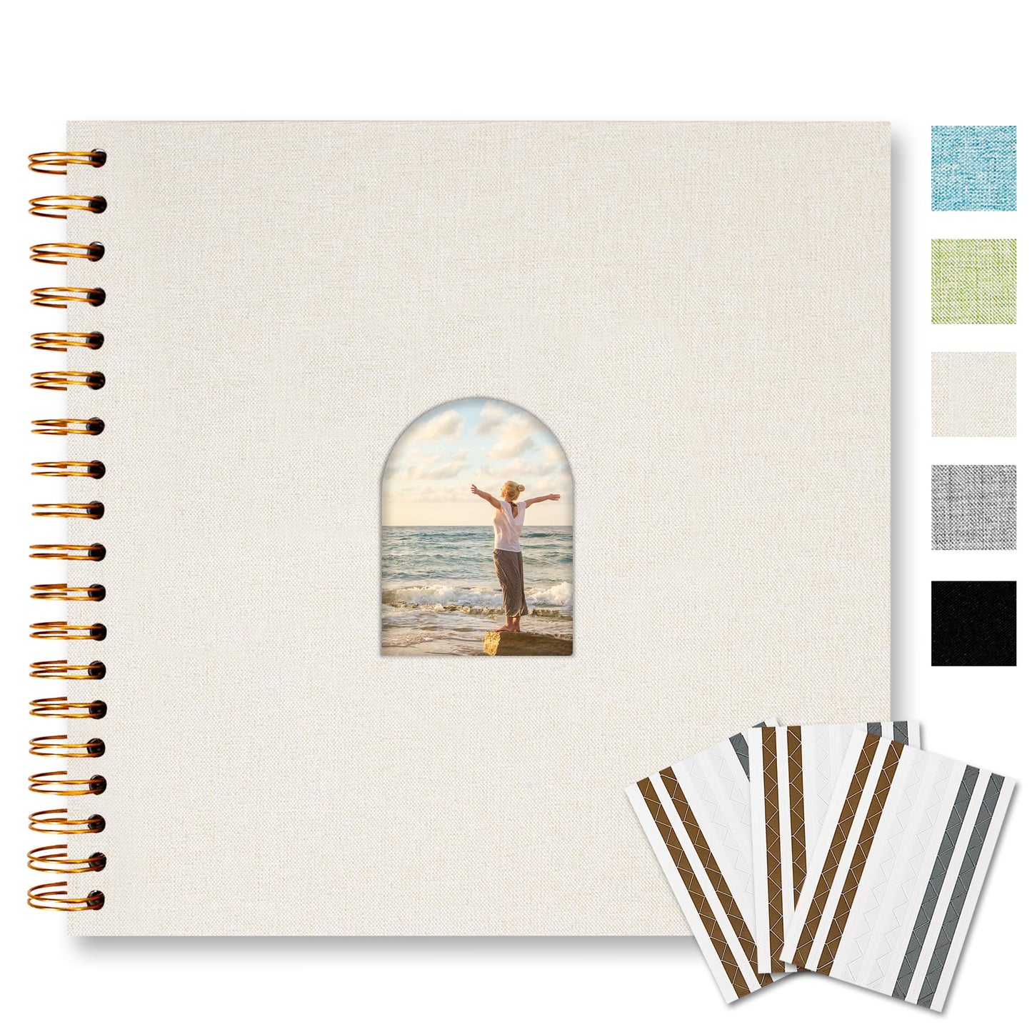 Vienrose 10X10 Inch DIY Scrapbook Album Linen Arch Window Photo Album 40 Blank Pages Scrap Book Photo Albums for Wedding Baby Shower, Beige