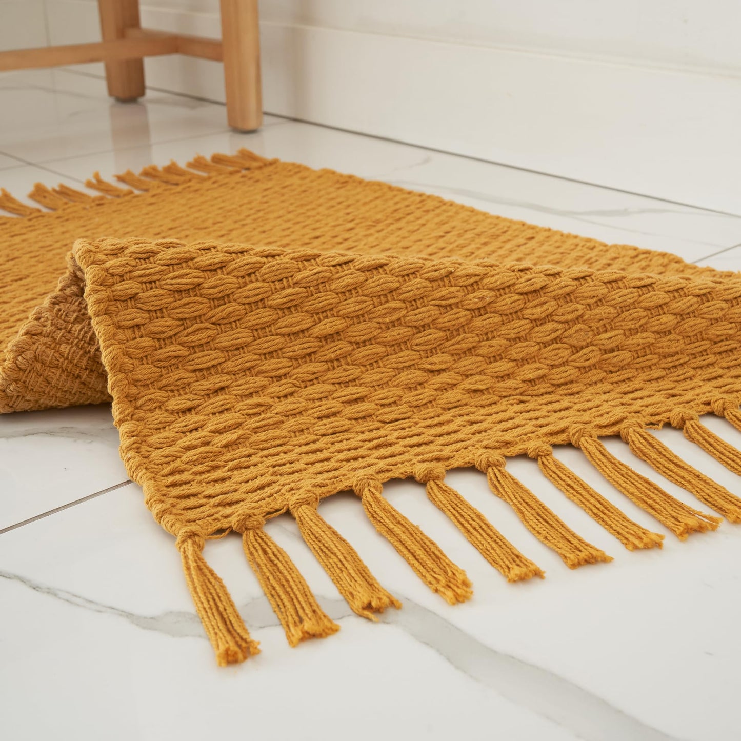 KIBAGA Set of 2 Soft Boho Bathroom Rugs - Beautiful Boho Cotton Rugs that Fit Perfectly Into Your Bath or Kitchen - Washable, Non-Slip Mats Ideal to Enhance Your Modern Home Decor