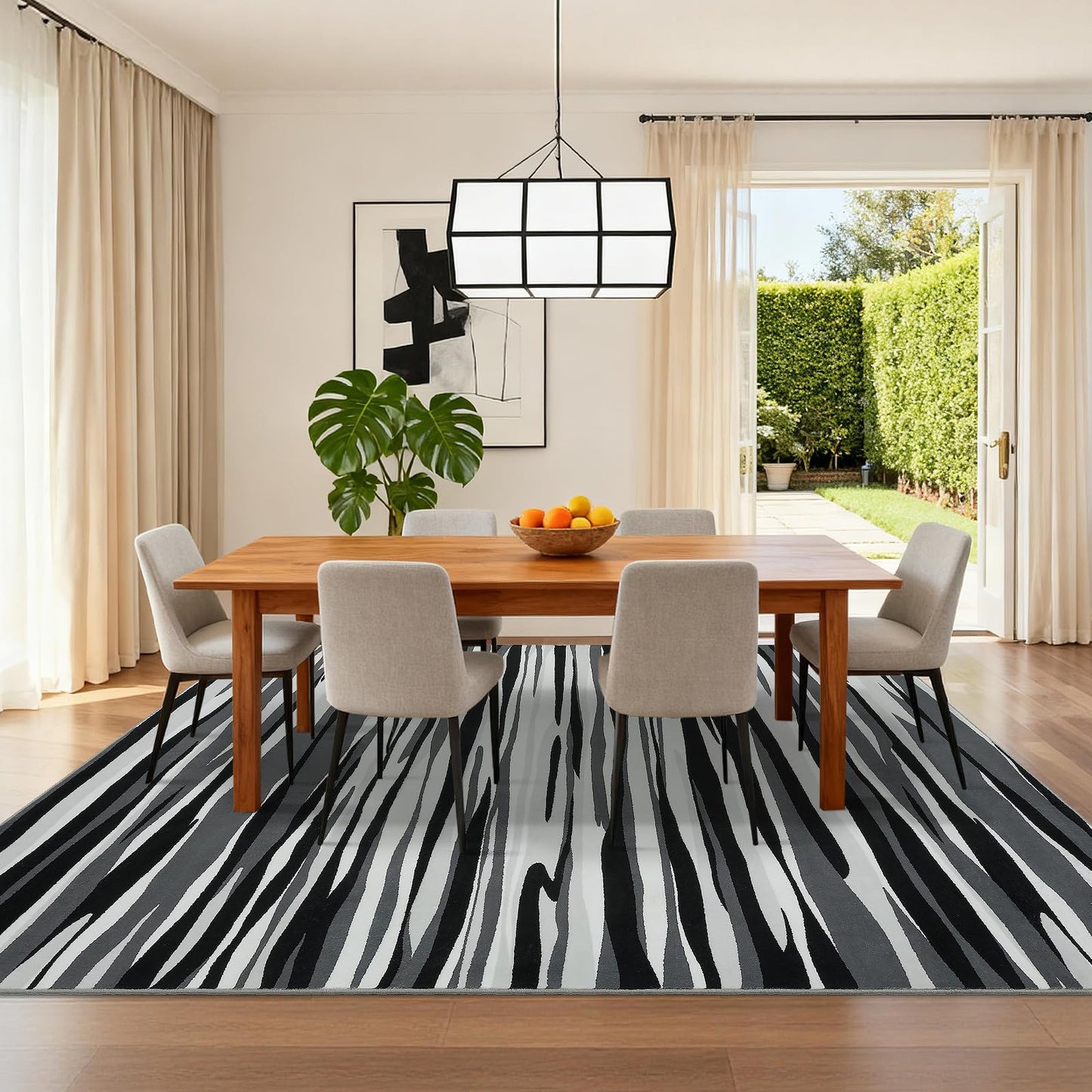 YIHOUSE 5×7 Ft Area Rugs for Living Room: Modern Abstract Black Grey and White Rug - Nonslip Washable Striped Rug for Bedroom Dining Room Office Playroom Nursery Home Decor