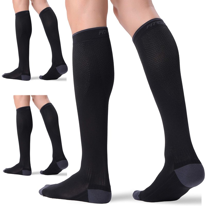 FITRELL 3 Pairs Compression Socks for Women and Men 20-30mmHg- Circulation and Muscle Support Socks for Travel, Running, Nurse, Knee High, Medical BLACK S/M