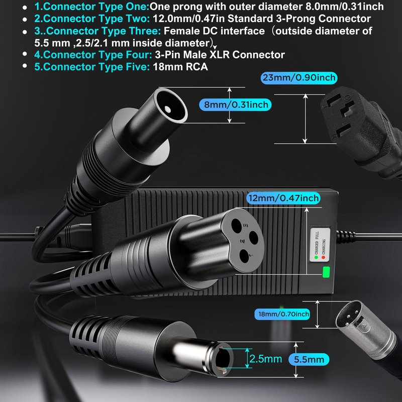 EVAPLUS 5 in 1 Plugs 54.6V Fast Charger, Universal for 48V 13S Lithium Batteries, Pinkind 48V Li-ion Battery Charger Replacement for Razor, Jetson, Voyage, Gotrax, Ninebot,Segway, Hiboy