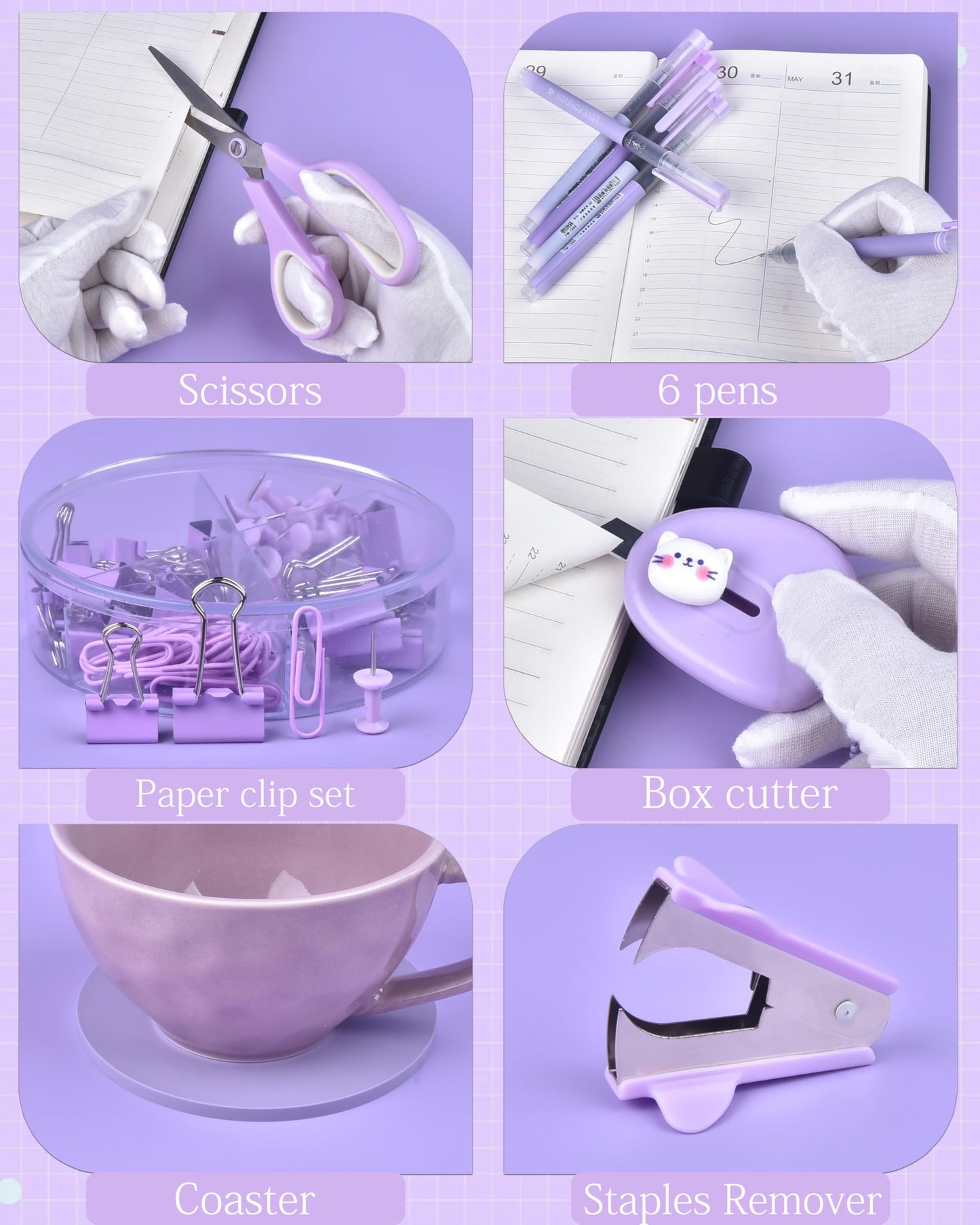 Vamrak Purple Desk Accessories and Organizers with Desk Organizer and 360°Rotating Pen Holder stapler Pen and a Lot of Office Purple Office Supplies Beautifully Presented in a Gift Box