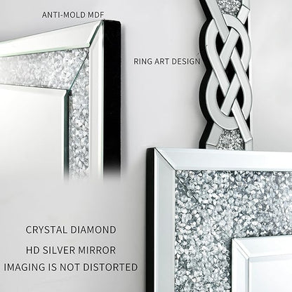 ENENE Crystal Crush Diamond Wall Mirror 39.5''x 27.5'' Rectangle Silver Mirrors for Wall Decorative Large Wall Mirrors for Bathroom Living Room Bedroom Entryway