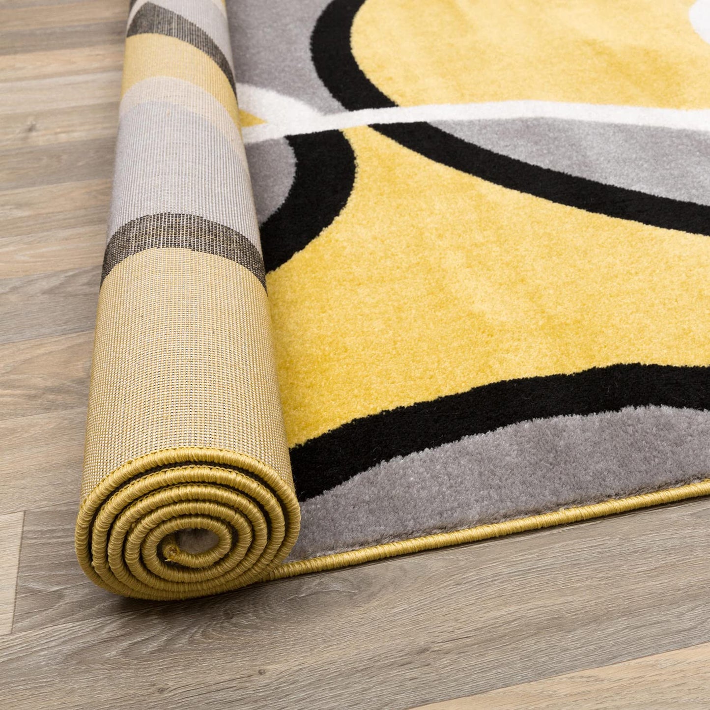 Rugshop Contemporary Abstract Circles Area Rug, Non-Shedding Carpet for Living Room, Dining Room, or Bedroom, Yellow, 6'6" x 9'