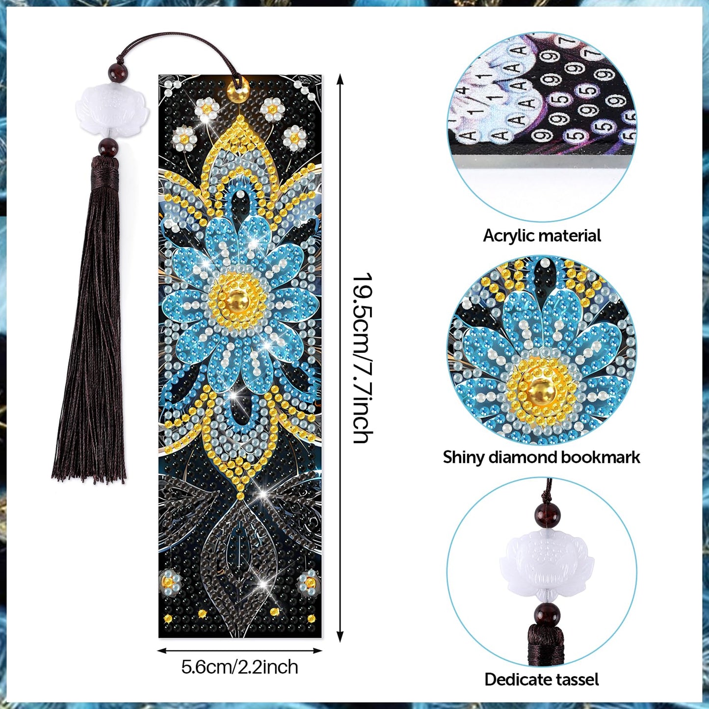 8 Pieces Mandala Diamond Art Bookmarks 5d Floral Beaded Bookmark Acrylic Tassel Bookmark for DIY Making Beginners Kids Adults Arts Craft Supplies (Flower)