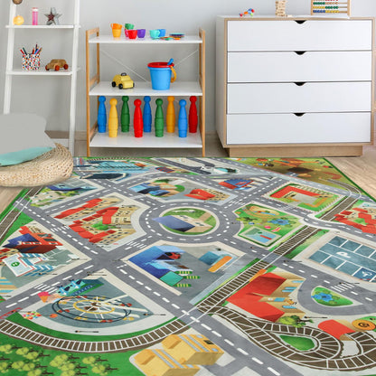 Large Kids Carpet Play Mat Rug for Playroom, 48'' x 71'’ Car Rugs Mat for Kids Toy Cars, City Life with Road Traffic Playmat Rugs Great for Kids Bedroom Play Room Boy Room Decor, Grey
