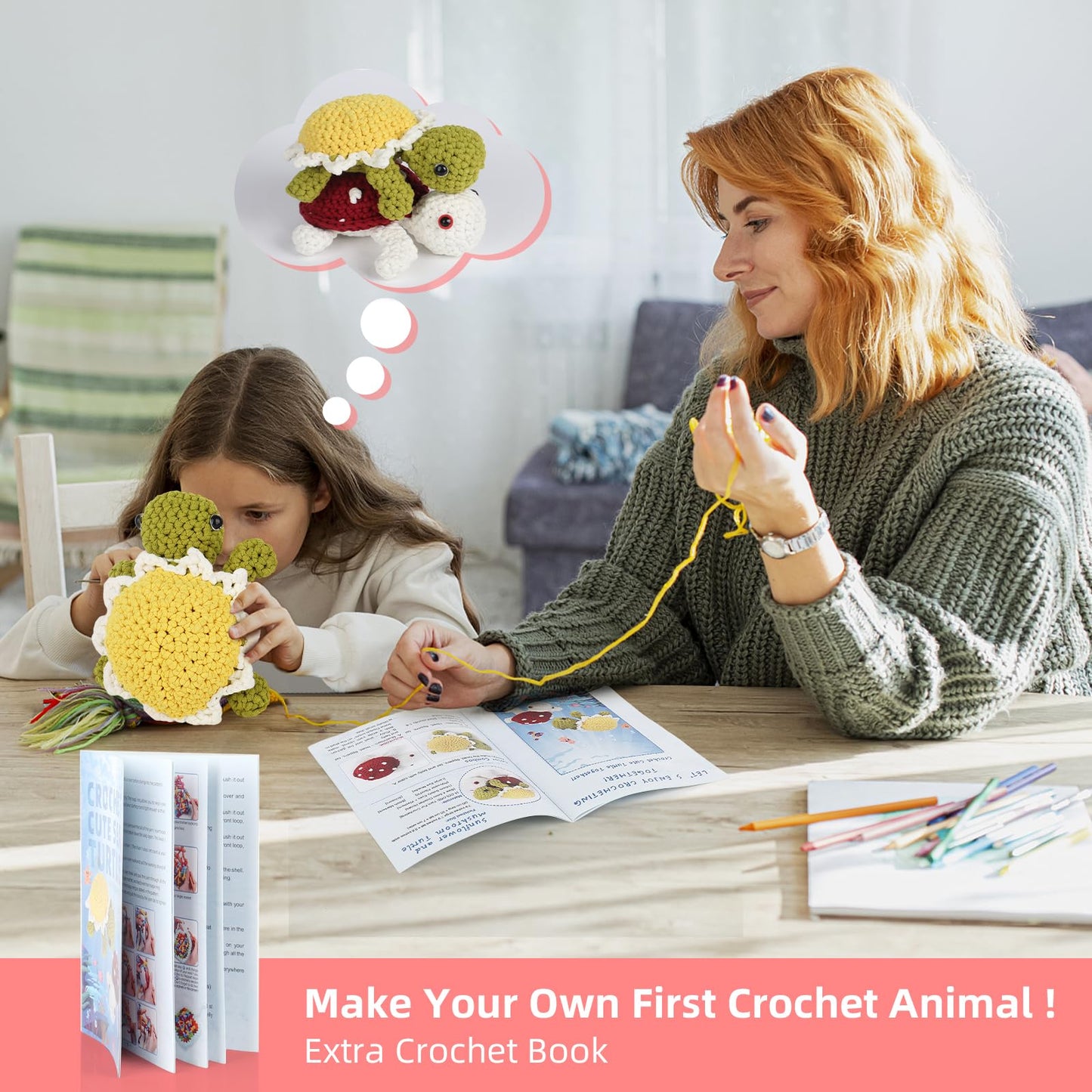 Katech Beginner Yarn for Crocheting and Knitting-Crochet Kit for Beginners Adults Kids Professionals-Crocheting Animals Kits-Includes 382 Yards Cotton Yarn Balls, Hooks, Accessories, Tutorials