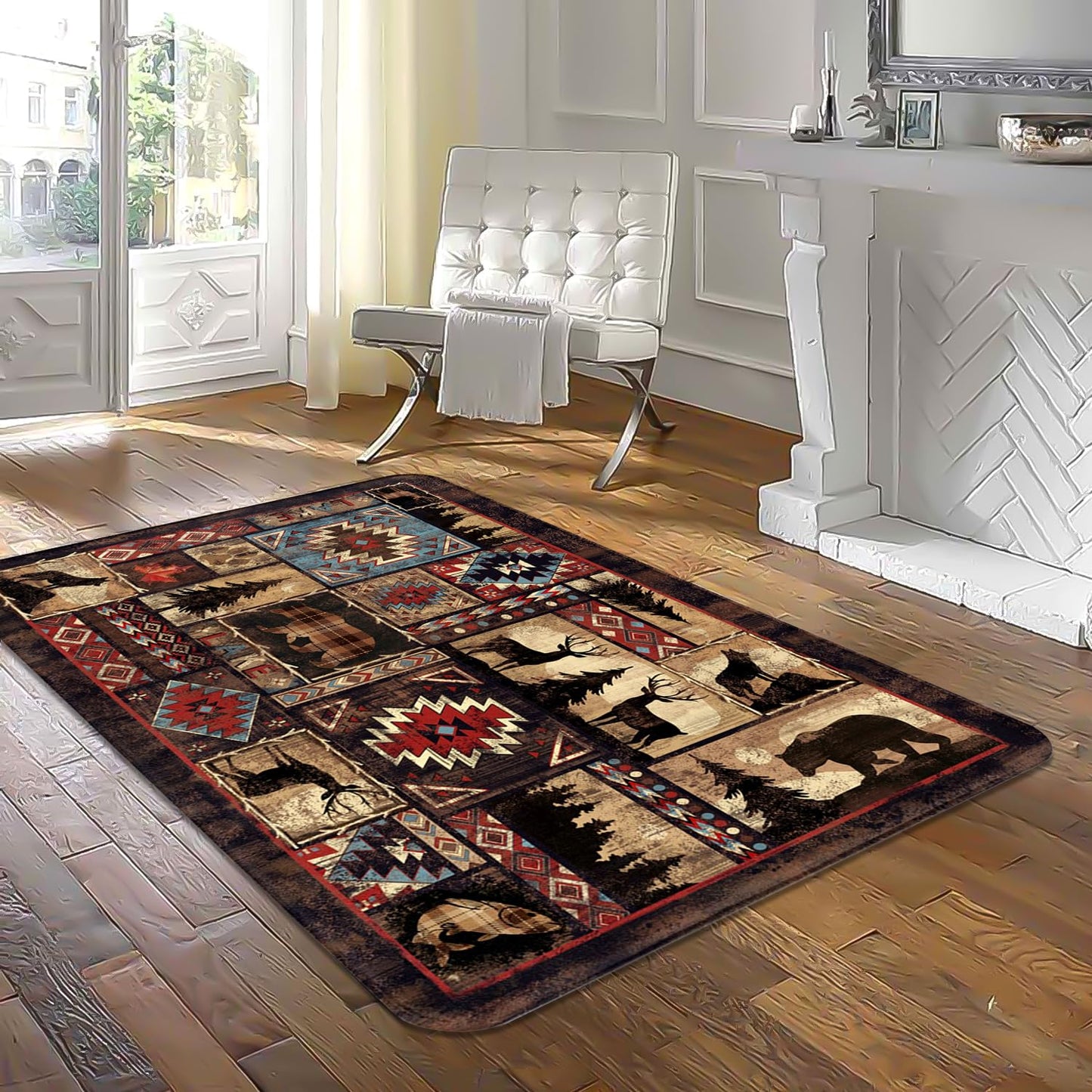 3x5 Entryway Rug Brown Summer Decor Carpet Rustic Cabin Wildlife Living Room Rugs Washable Bedroom Area Rug Mat Non Slip Farmhouse Rug Floor Mat Mardi Gras Area Rugs for Indoor Outdoor