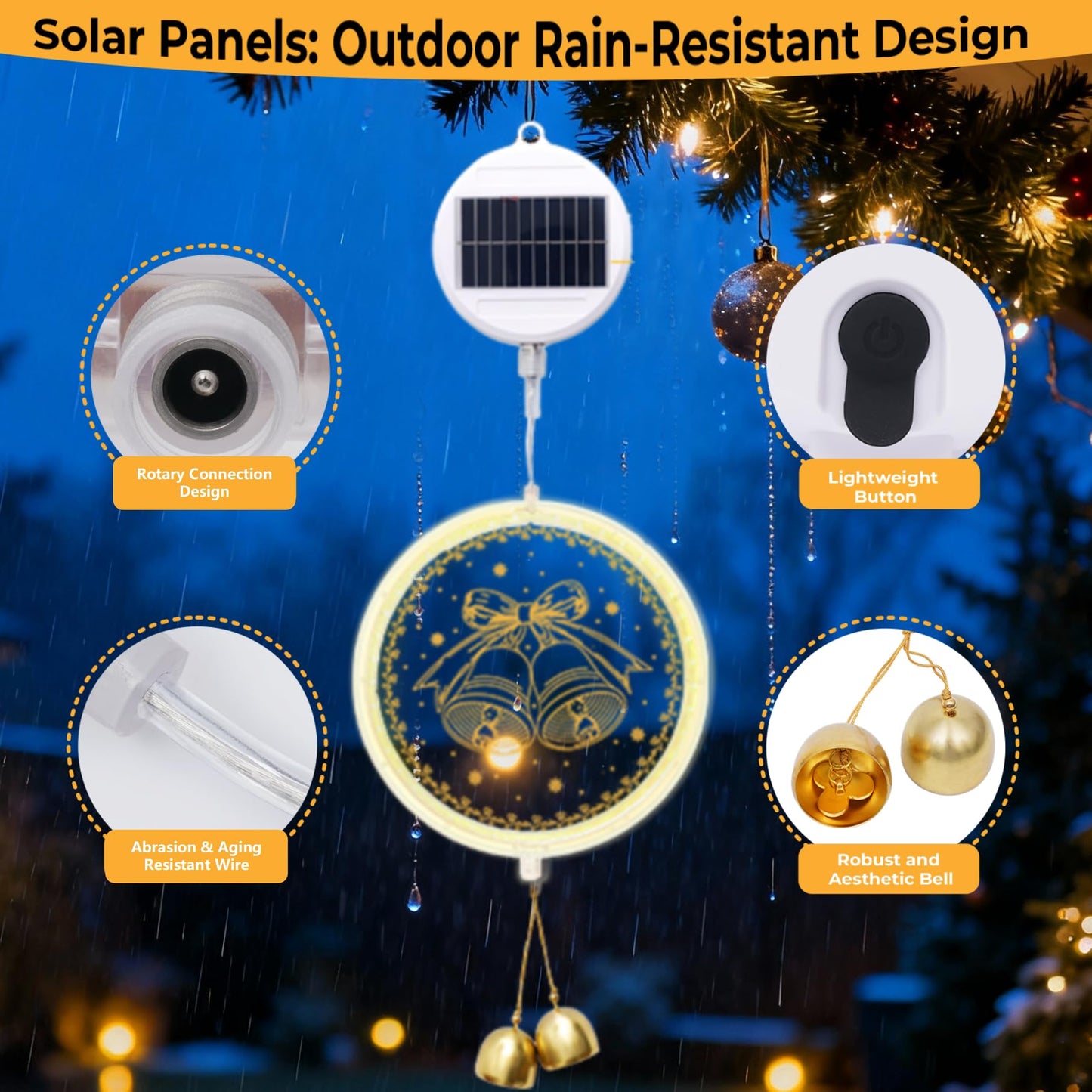 Nautairs Solar Hanging Lights - Outdoor Indoor Christmas Decorations for Window, Garden, Patio, Porch,Holiday Home Decor, (Jingle Bell)