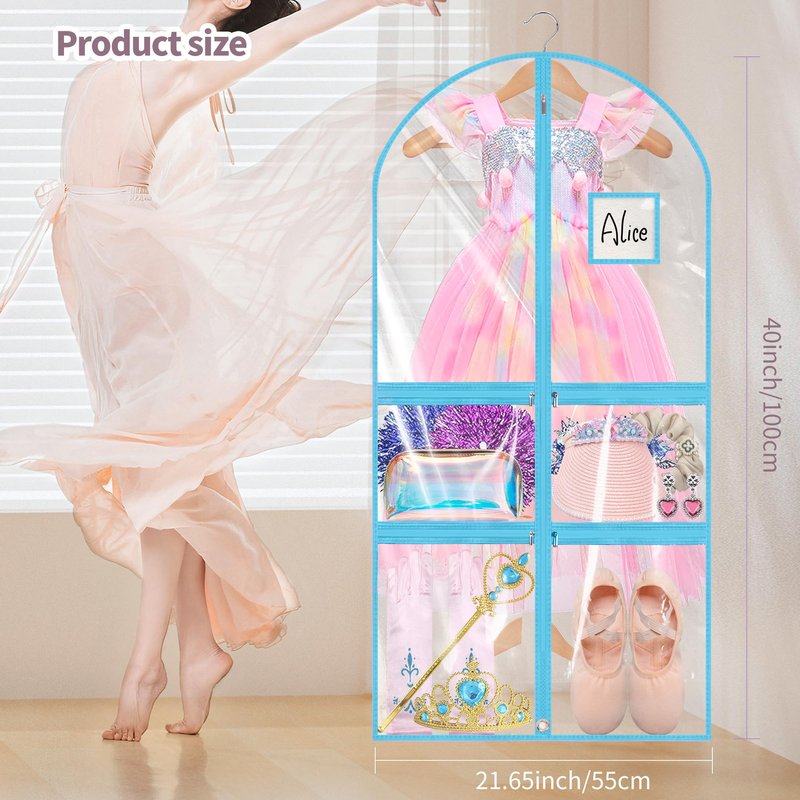 Linodes Dance Costume Bags Garment Bag 40''x22'' Waterproof for Dance Travel/Competition Storage with 2 Small, 2 Medium Clear Zipper Pockets and 1 Large Back Zipper Pocket-PVC (Pink-PVC, 40''- 6 Pack)