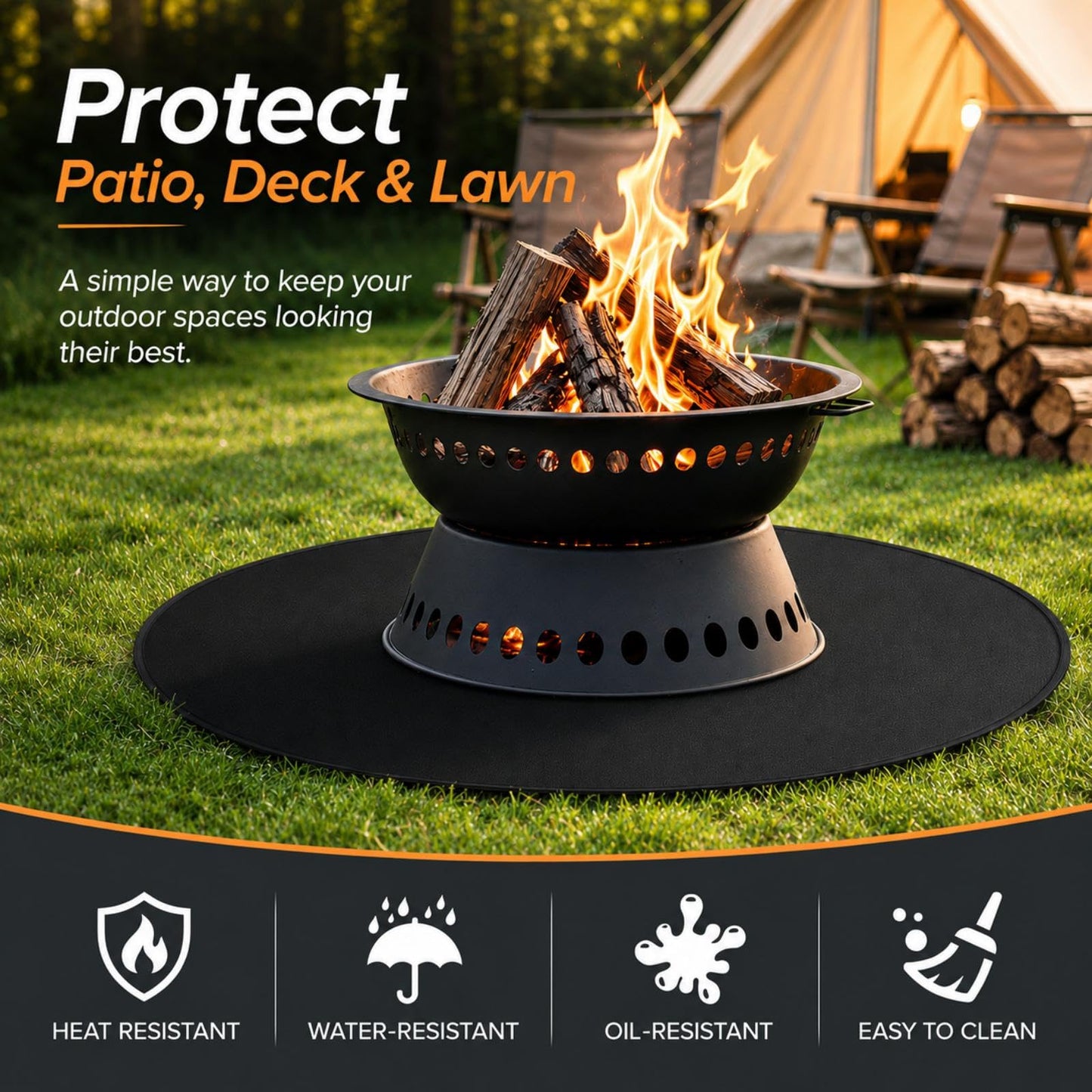 36inch Fire Pit Mat, Round Under Grill Blanket for Outdoor Grill, Fireproof Mat, Oil Proof Waterproof Under Floor BBQ Accessories Protector for Solo Stove Accessories