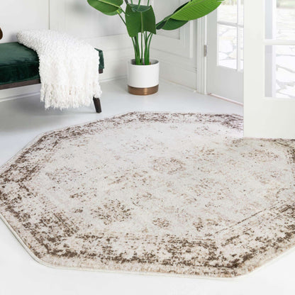 Rugs.com Monte Carlo Collection Rug – 5' Octagon Beige Medium Rug Perfect for Living Rooms, Kitchens, Entryways