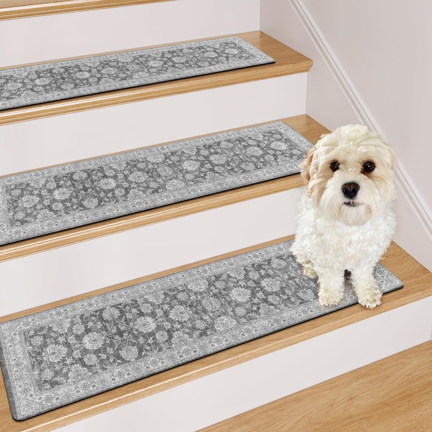 OJIA Extra Non-Slip Stair Treads for Wooden Steps 15PCS, 30"X8" Rubber Indoor Stair Runner Slip Resistant Stair Rugs Safety Mats for Dogs, Kids & Elders, Stairway Grip Step Treads, Gray