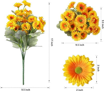 HyeFlora Dahlia Artificial Fall Flowers for Outdoors Autumn Decoration, 6 Bundles Fake Mums Yellow Faux Flowers Plants Realistic UV Resistant Silk Flowers for Outside Planter Front Door Yard Garden