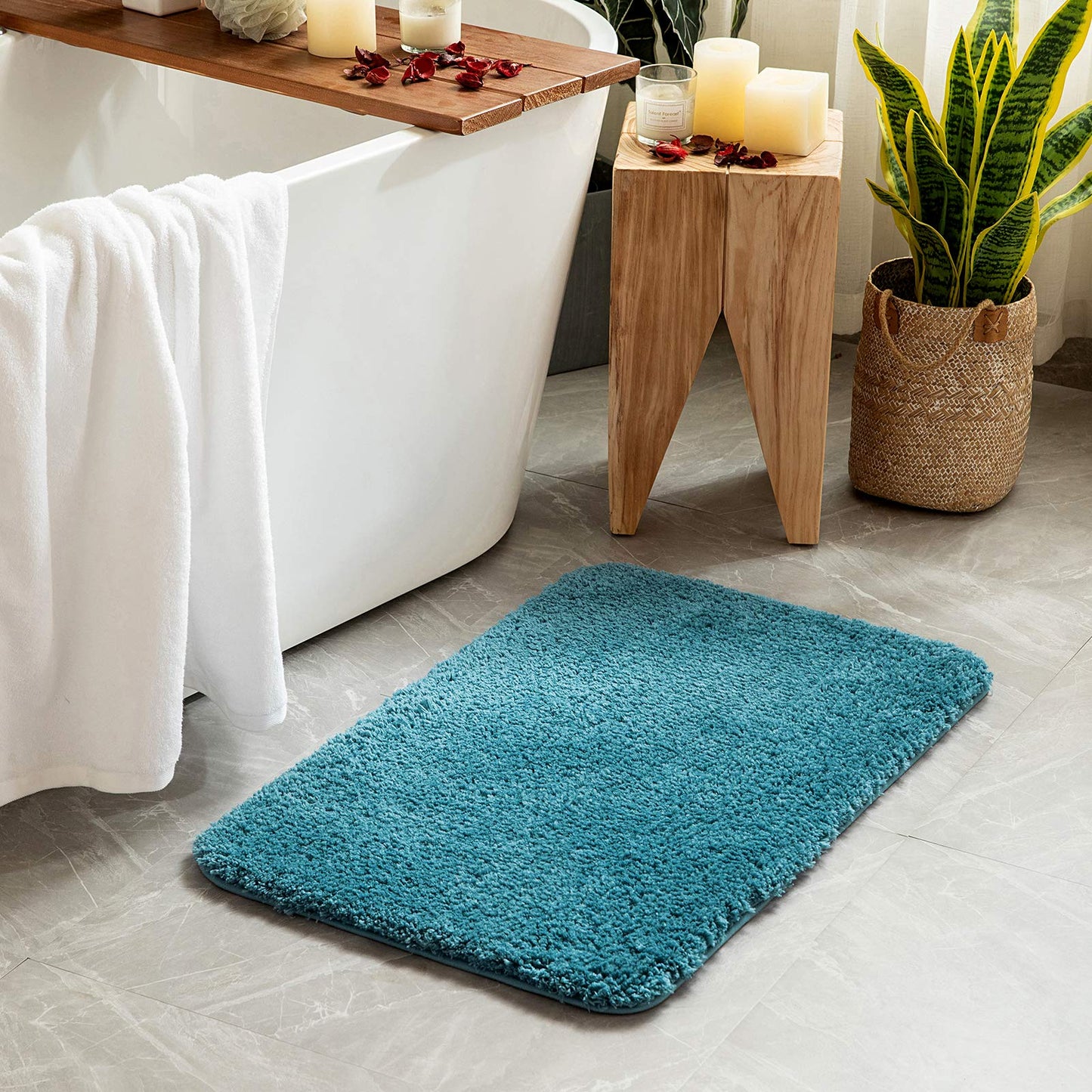 MIULEE Teal Bathroom Rugs, Soft Small Absorbent Microfiber Bath Rugs Non Slip Quick Dry Fluffy Bath Mats for Bathroom Floor Tub Showers, Machine Washable, 16x24 Inch