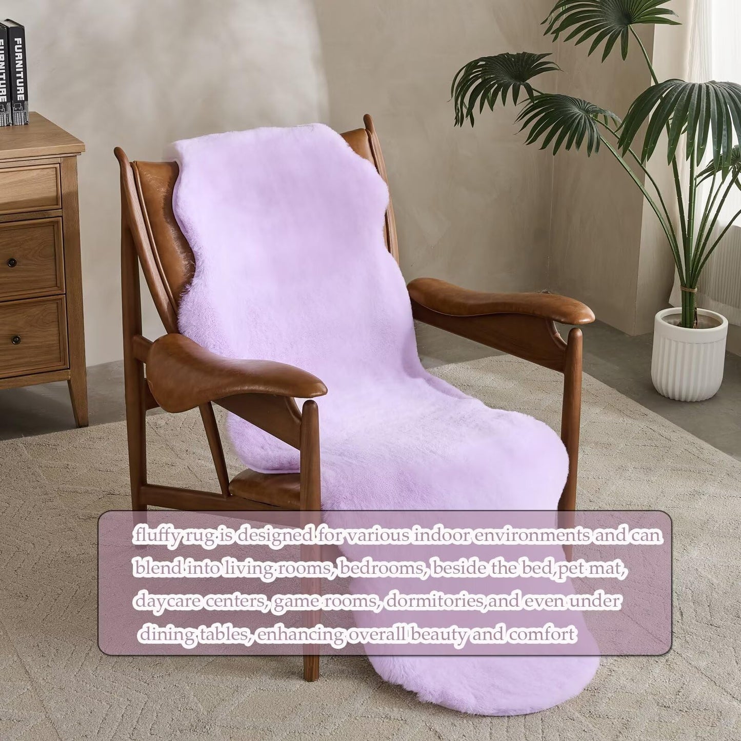 Animebody 1700GSM Fuzzy Faux Sheepskin Fur Area Rug,Extra Soft Faux Fur Mat,Fluffy Shaggy Fur Rug for Bedroom Living Bedside Rug Room Decor-Lavender, 2 x6 ft
