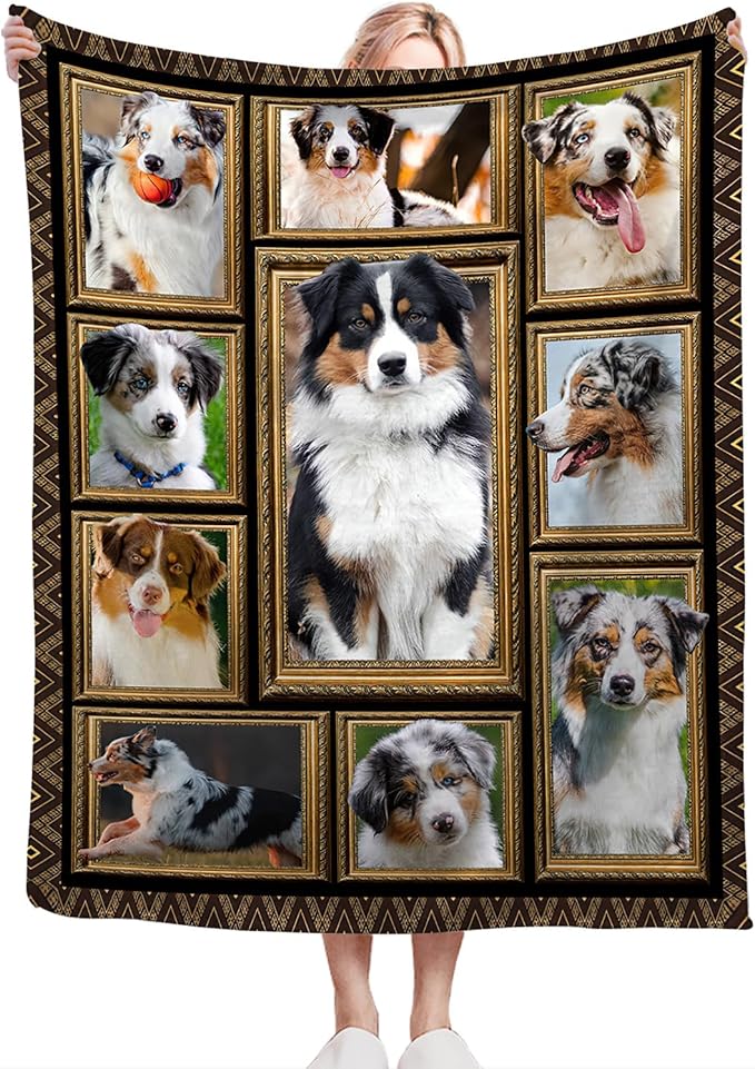 Australian Shepherd Blanket, Dog Throw Blankets, Animal Fuzzy Plush Blanket Ultra Soft for Dog Lover Gift Kids Teens Women Men Girls Boys Stuff Decor for Home Bedding Sofas Couch Camping 50"X40"