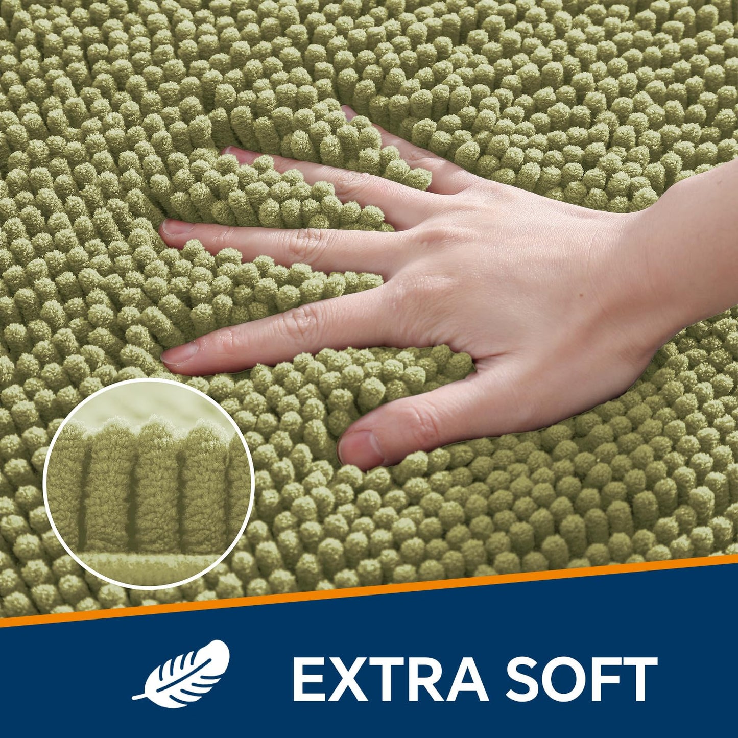 Kildoss Sage Green Bathroom Rugs 20"x32" - Thick Plush Chenille Non-Slip Bath Mat - Absorbent, Washable, Soft Decor for Sink, Shower, Tub, Kitchen, Home Accessories
