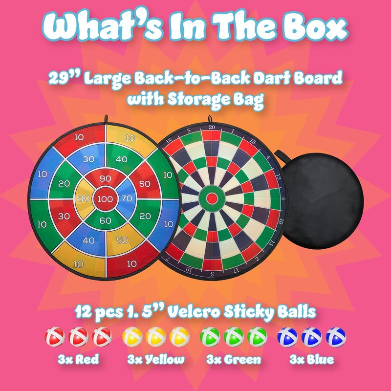 Playbees Large Dart Board for Kids 29" – Sticky Ball Dart Game for Boys & Girls – Indoor/Outdoor Safe Hanging Dartboard – Fun for Ages 3–12 – Perfect Christmas
