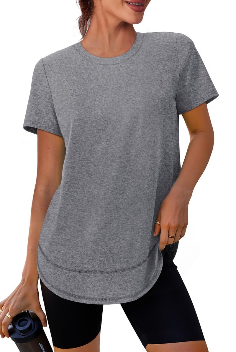 Summer Tops for Women 2026 Short Sleeve Workout Clothes Athletic Shirts Pilates Outfits Camisetas Deportivas para Mujer Grey L