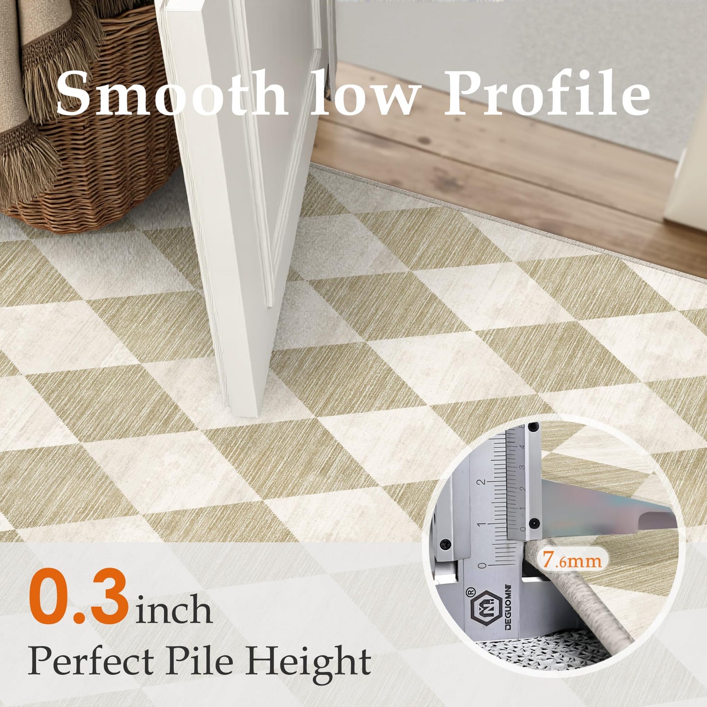 WondRg 5x7 Checkered Beige Area Rug for Living Room Bedroom Washable Soft Modern Non Slip Thin Throw Rug Lightweight Low Pile Neutral Carpet Dining Room Nursery Playroom Office