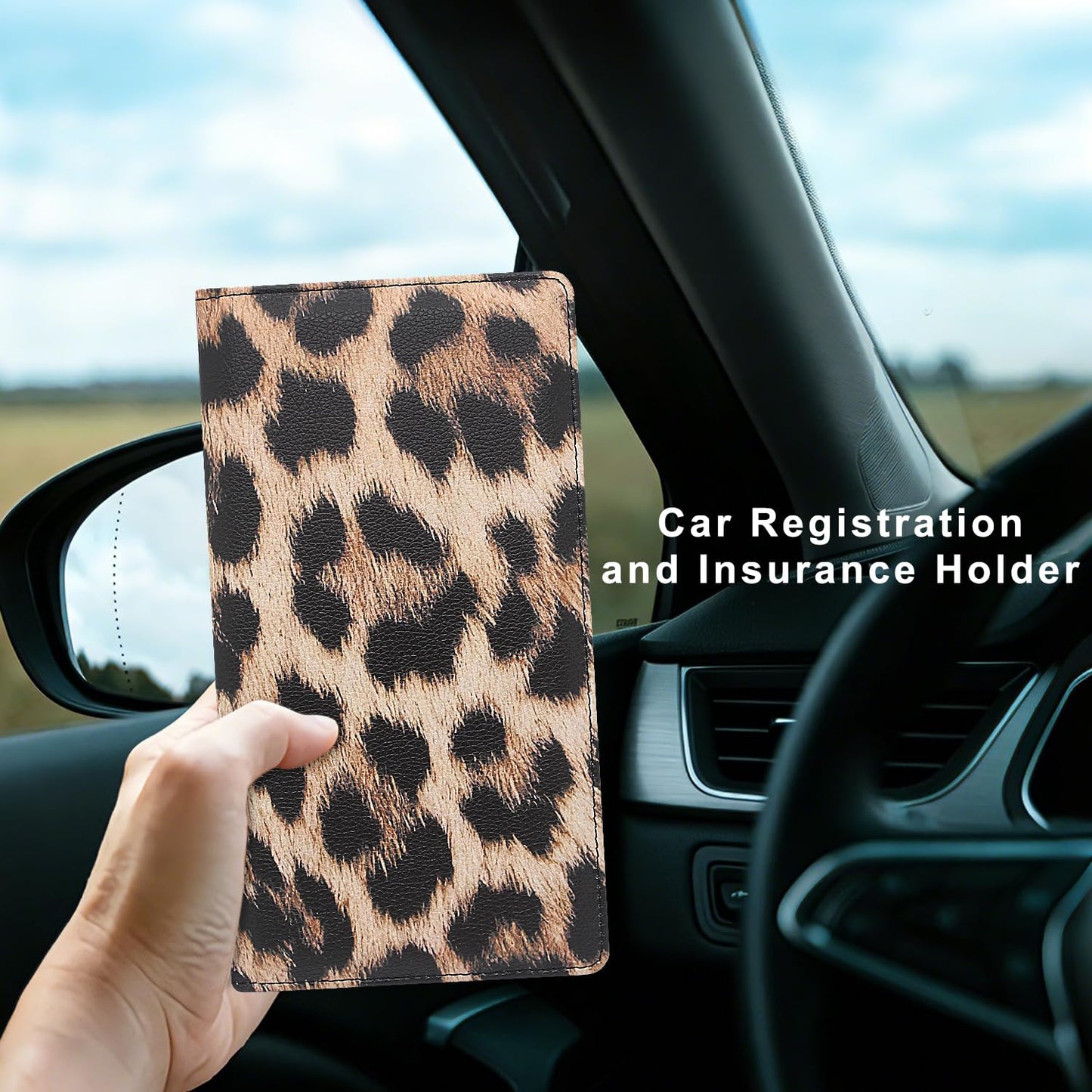 Miunice Car Registration and Insurance Holder, Premium Pu Leather Vehicle Glove Box Organizer - for Driver License, Cards & Essential Documents (L-Leopard)