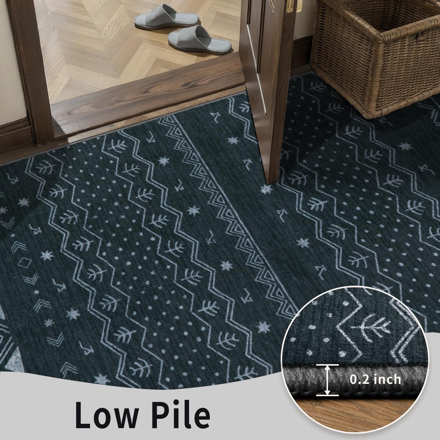 SERISSA 5x7 Area Rugs for Living Room, Washable Non-Slip Grey Boho Rug, Soft Low-Pile Geometric Indoor Large Carpet for Dining Room Bedroom Home Office Playroom