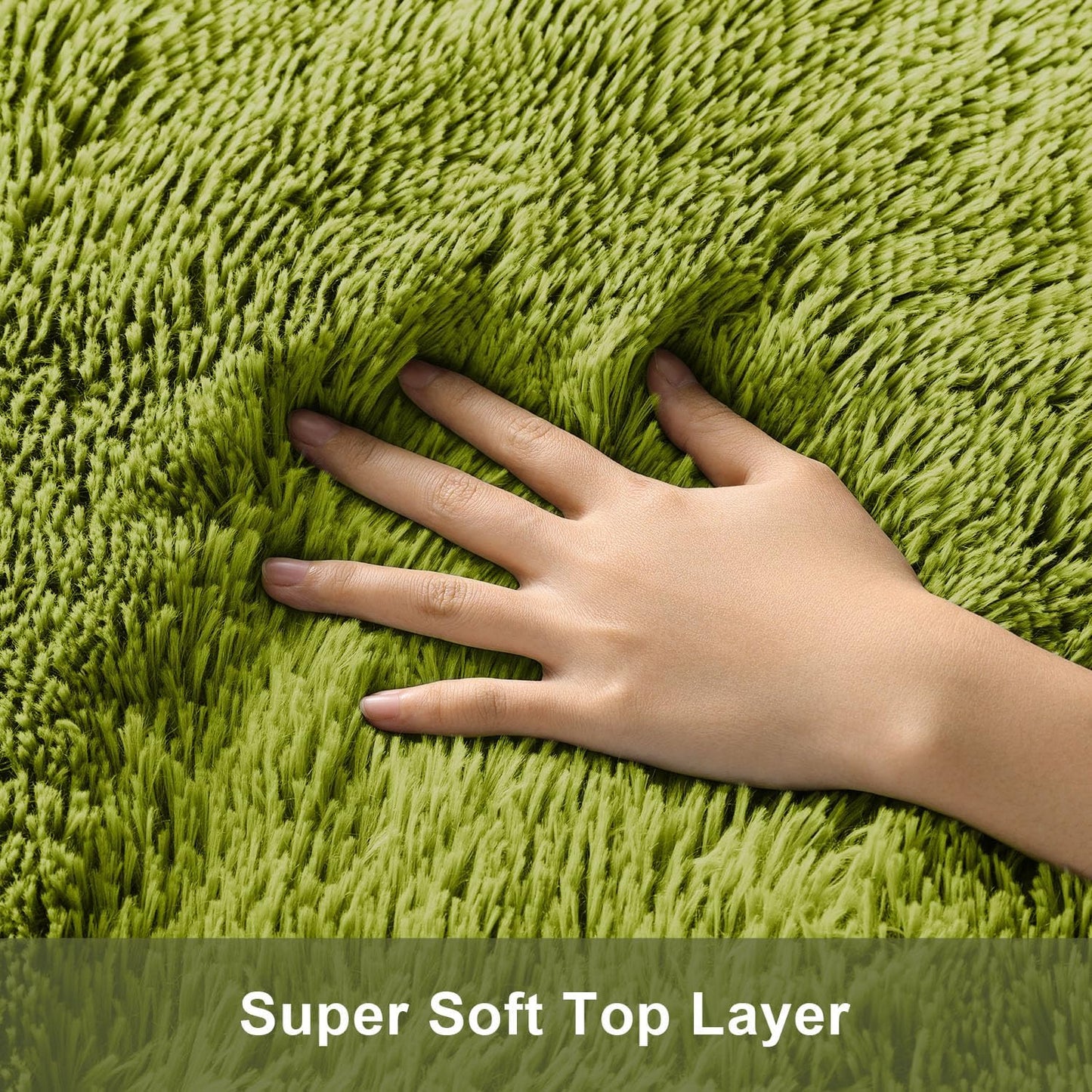 Ophanie Round Rug 5Ft Green Circle Area Rug, Green Room Decor, Fluffy Fuzzy Bedroom Carpet, Plush Soft Shaggy Living Room Rugs for Kids Home Decor Aesthetic, Nursery
