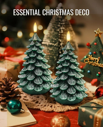 YAUNGEL Christmas Tree Flameless Candles,10-Key Remote and Timer, Real Wax Battery Operated 3D Wick LED Flickering Candles Realistic Christmas Tree for Christmas Holiday Indoor Dinner Decor, 2 Packs