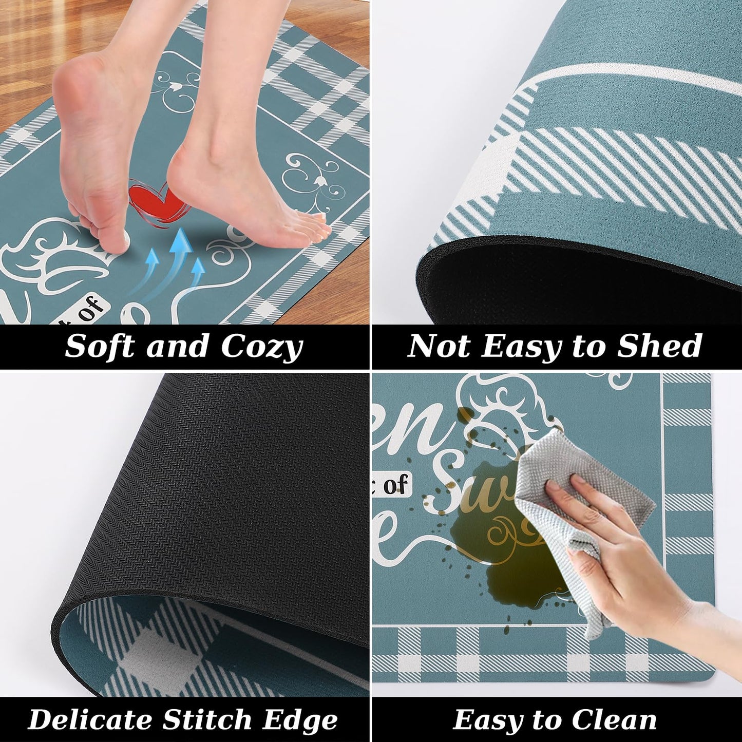 XLHOMO Kitchen Mats for Floor with Grid Design, Farmhouse 3 Piece Washable Absorbent Runner Rugs Non Slip Cushioned Kitchen Mat Comfort Rug Set for Kitchen, Floor, Office