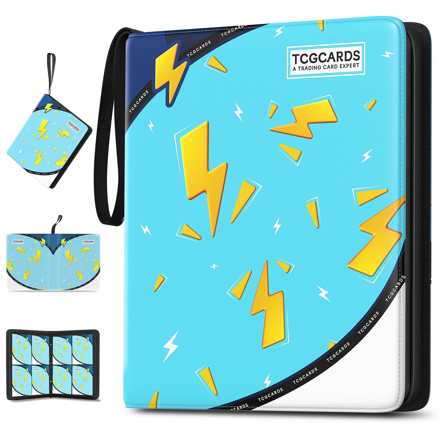 Trading Card Binder 4 Pocket,400 Pocket Card Collection Binder with 50 Removable Sleeves,PU Waterproof Top Card Book,3-Ring Zipper Collectible Trading Card Album for MTG/TCG/Card Holder Gift(Blue)