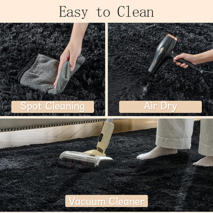 LEDODO Fluffy Area Rugs for Bedroom - Soft Plush Shag Rug for Living Room Nursery Kids Room - Non Slip Fuzzy Shaggy Floor Carpets for Girls Boys Play Room Dorm Decor (Black, 5' x 7')