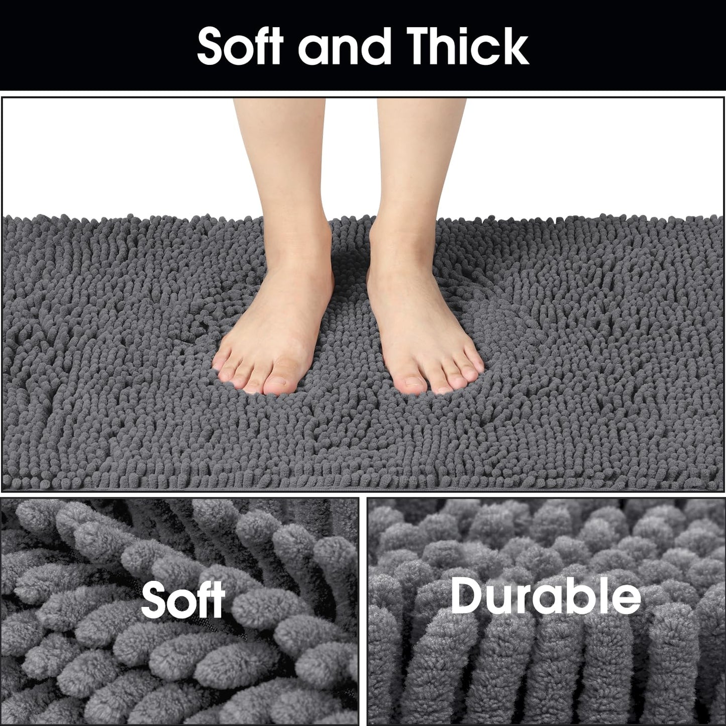HOMEIDEAS Dog Door Mat for Muddy Paws 30x20, Absorbs Moisture and Dirt, Non-Slip Washable Doormat, Soft Chenille Mud Mat for Dogs, Entry Indoor Entryway Carpet for Outside Floor, Grey