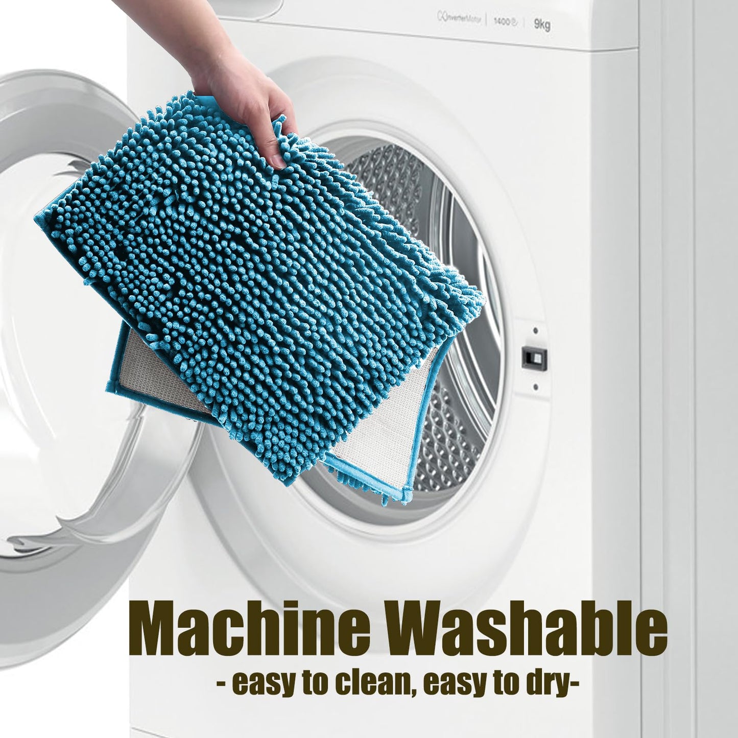 DTXDTech Bathroom Rugs Sets 4 Piece Chenille Bath Mat Sets with Toilet Lid Cover,Water Absorption Bathroom Rug Set with PVC Non-Slip Backing,Machine Washable Bath Rug for Toilet,Bedroom,Lake Blue