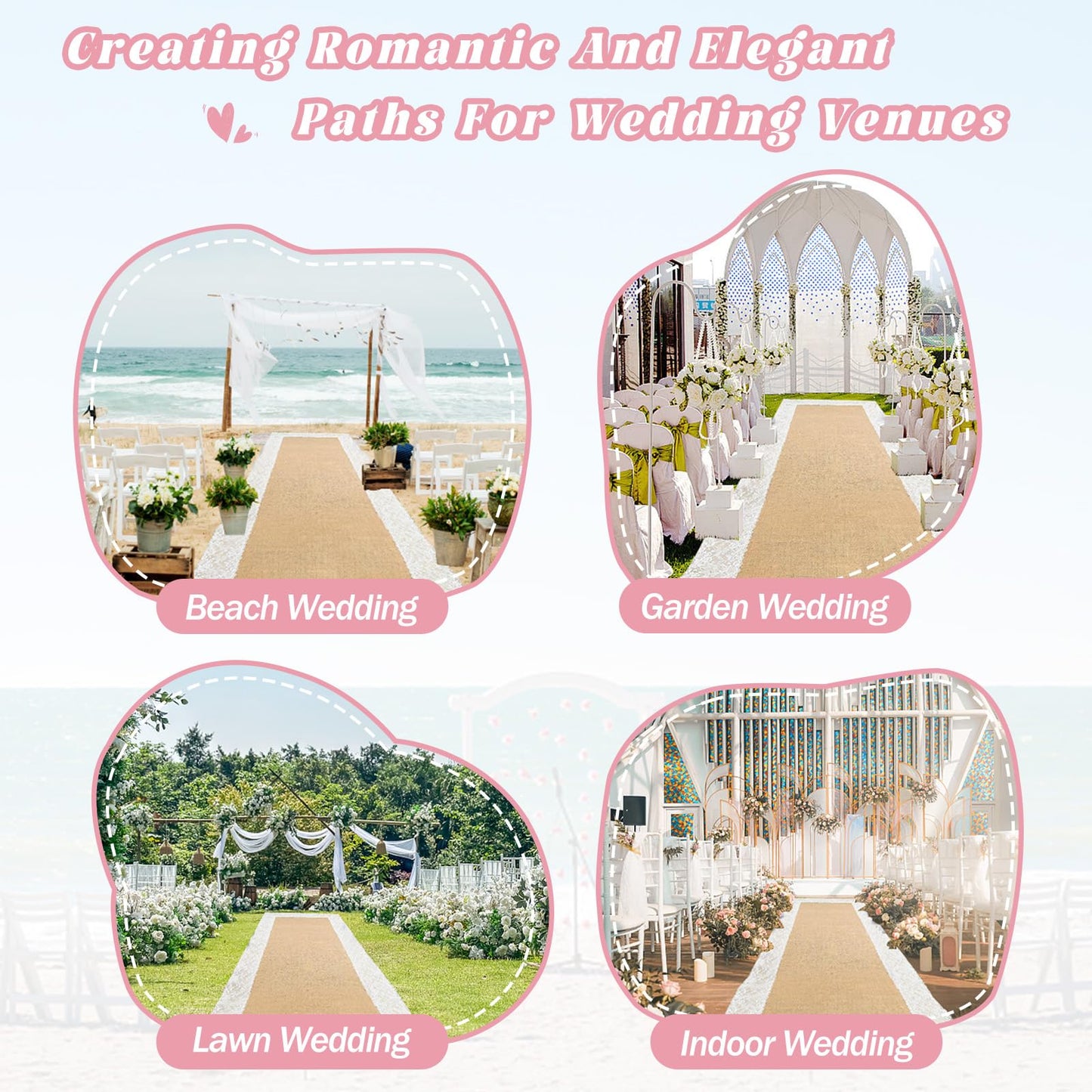 FUYITE Burlap Aisle Runner for Wedding Ceremony, 3ft x 30ft Natural Burlap Wedding Aisle Runner with Lace, Jute Vintage Seamless Rustic Charm Wedding Runner Aisle Outdoor, Jute