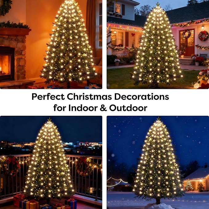 Christmas Tree Lights with Remote 400 LEDs Christmas Lights for Tree with 8 Lighting Modes, Timer and Memory Function, Indoor Outdoor String Lights for 6 ft-10 ft Xmas Tree Decorations(WarmWhite)